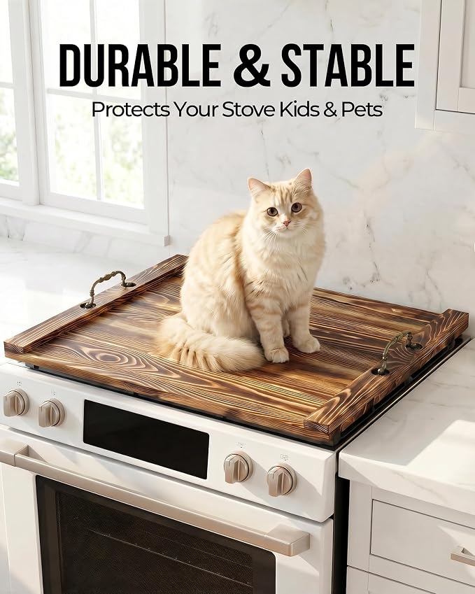 Natural Wood Noodle Board Stove Cover, Wooden Stove Top Cover for Electric and Gas Stove, Decorative Rustic Kitchen Serving Tray