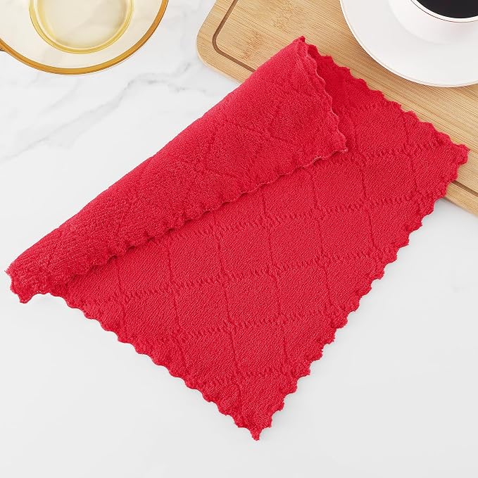 Homaxy 12 Pack Super Soft Absorbent Dish Cloths, 10" x 10", Red | Coral Velvet, Nonstick Oil Fast Drying Microfiber Cleaning Cloth, No Lint Household Dishcloths