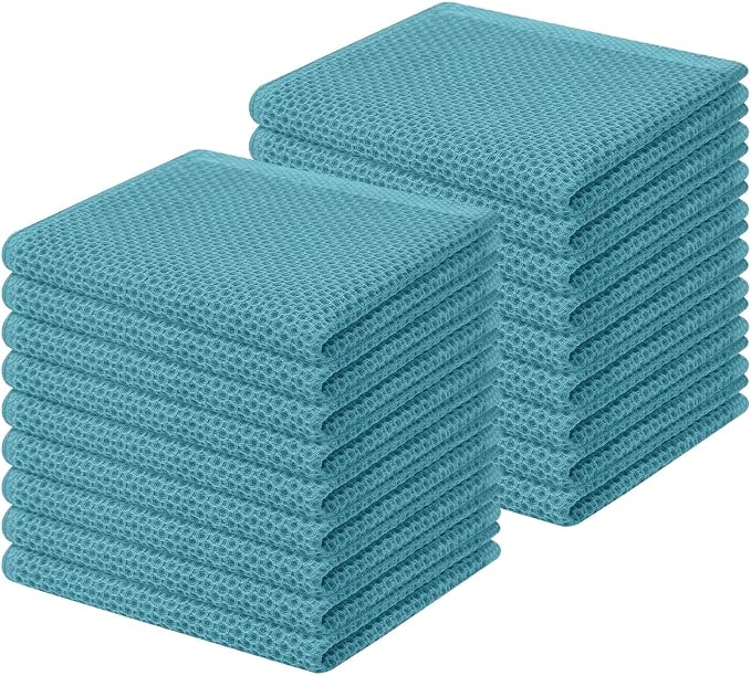 Homaxy 100% Cotton Waffle Weave Kitchen Dish Cloths 18-Pack, Lake Blue | 12 x 12 Inches, Ultra Soft Absorbent Dish Towels, Quick Drying Dish Rags with Hanging Loop