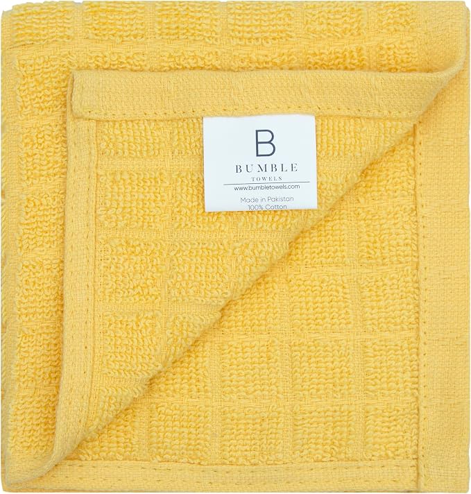 Bumble Dish Cloths (6-Pack), 100% Cotton Kitchen Towels, 12"x12" - Yellow | 405 GSM | Soft, Highly Absorbent & Durable Dish Towels for Kitchen