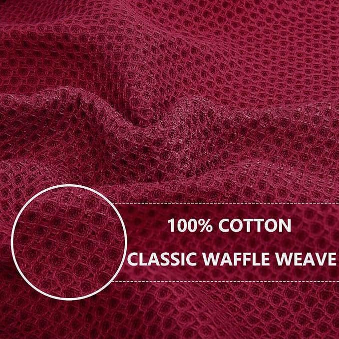 Homaxy 100% Cotton Waffle Weave Kitchen Dish Towels 4-Pack, Magenta | 13 x 28 Inches, Ultra Soft Absorbent Dish Towels, Quick Drying Cleaning Towels