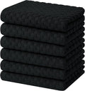 Homaxy 100% Cotton Terry Kitchen Towels(15" x 25", 6 Pack), Black | Soft and Super Absorbent Dish Towels, 380 GSM Reusable Tea Towel with Hanging Loop, Pineapple Grid Designed