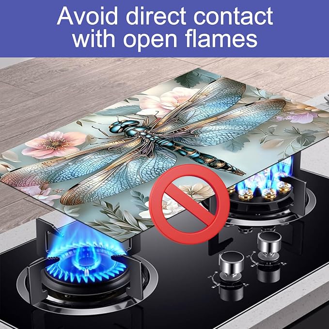 HOMETITUTE Dragonfly Stove Top Cover 28x20 Blue Metallic Diatomite Mat