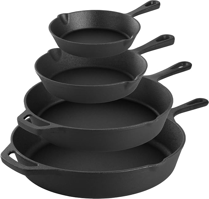 MegaChef 13 Piece Pre-Seasoned Cast Iron Skillet Set with Temperd Glass Lids and Silicone Holders