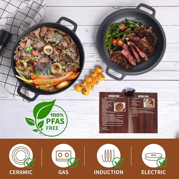 2-in-1 Pre-Seasoned Cast Iron Dutch Oven with Skillet Lid,5-Quart | Oven,grill,campfire and stovetop safe,durable dual-handle cookware for sourdough bread,frying,camping and BBQ
