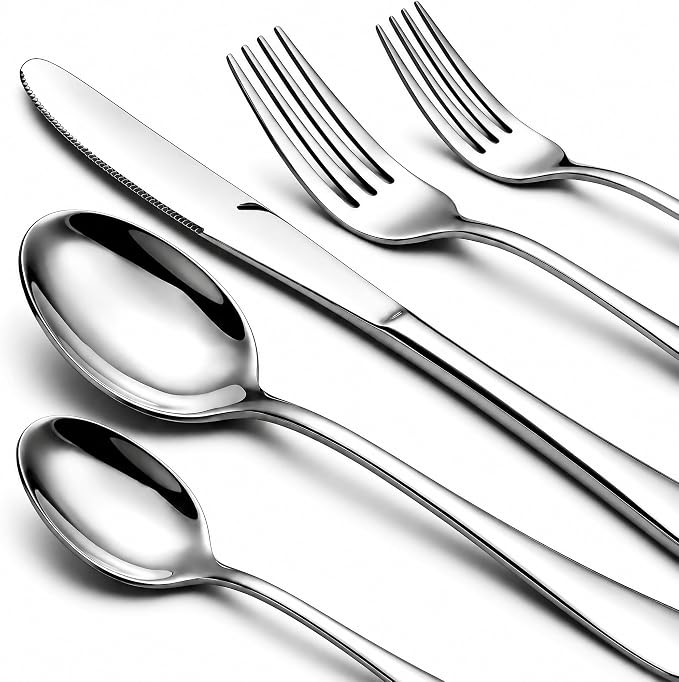 NICE KITCHEN 60 Piece Silverware Set for 12,Stainless Steel Flatware Set | Premium Eating Utensil Sets with Steak knives, Cutlery Tableware Service Include Fork Knife Spoon Set, Mirror Polished