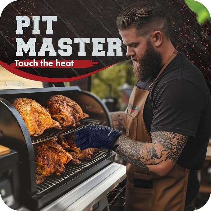 KITCHEN PERFECTION S Silicone Smoker BBQ Gloves - Heat Resistant Oven Mitts | Waterproof, 5-Finger Design For A Better Grip, for Pitmasters, Meat Smoking, Grilling, Cooking, Frying Turkey | Grill Gift