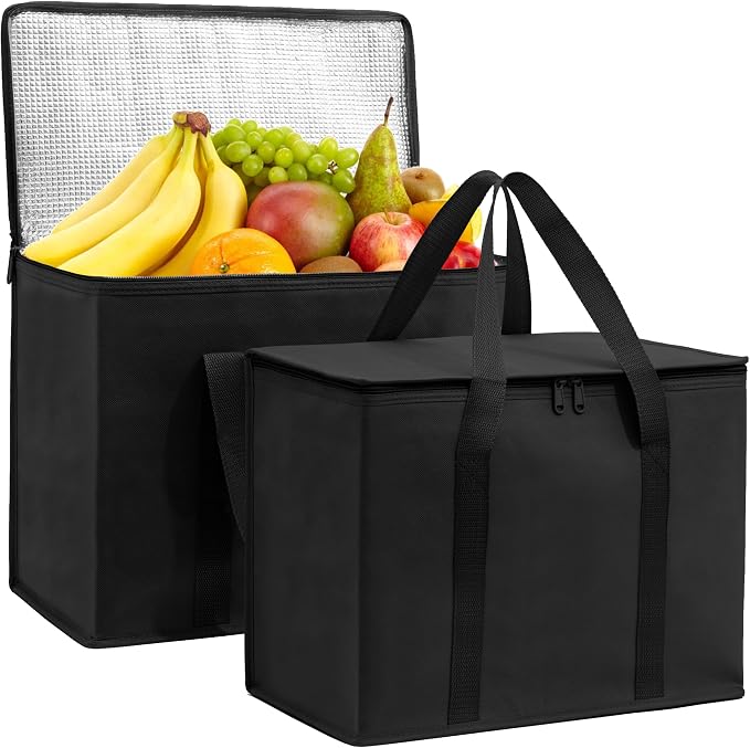 Carrywell (Not Made In China) Insulated Reusable Grocery Bags, Catering and Delivery Bag For Hot and Cold Food, Collapsible Thermal Tote For Doordash
