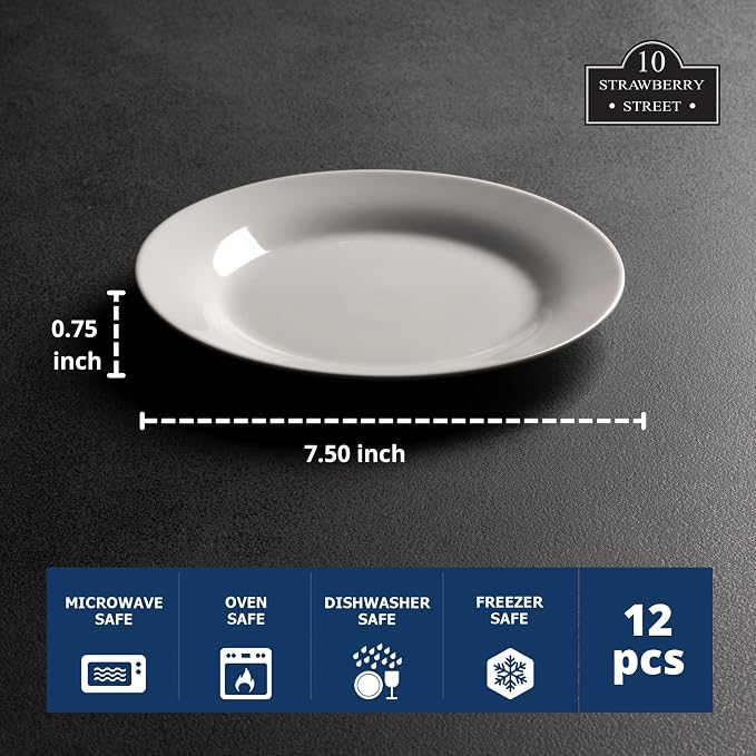 10 Strawberry Street 7.5" Catering Round Salad/Dessert Plate, Set of 12,White