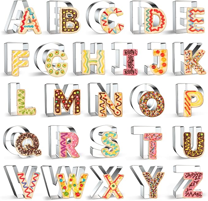FUSOTO 26PCS Alphabet Letters Cookie Cutters Set, Letters A-Z, 3 Inches | DIY Alphabet Cake&Cookie, Stainless Steel Cookie Cutters for Baking, Letters Shaped Baking Tool for Homemaking Cookie