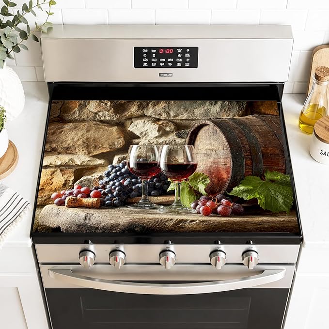 Glass top stove covers with wine splash decoration glasses 28.35x20.47 in Non Slip Mat