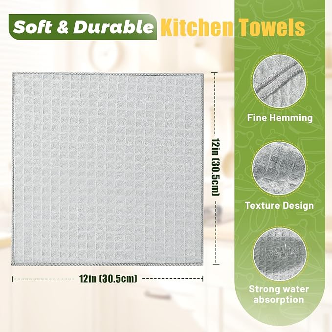 Kitchen Towels 6-Pack Cotton Waffle Weave Dish Cloths 12 x 12 Cleaning Rags