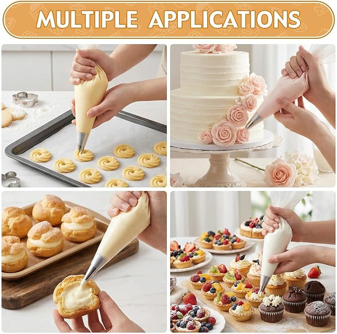 ilauke 13 Inch Disposable Piping Bags, 100 Pcs for Cake Baking Decorating | anti-burst thick material, non-slip, fits all tips, for home baking commercial kitchen DIY cupcake cookie dessert