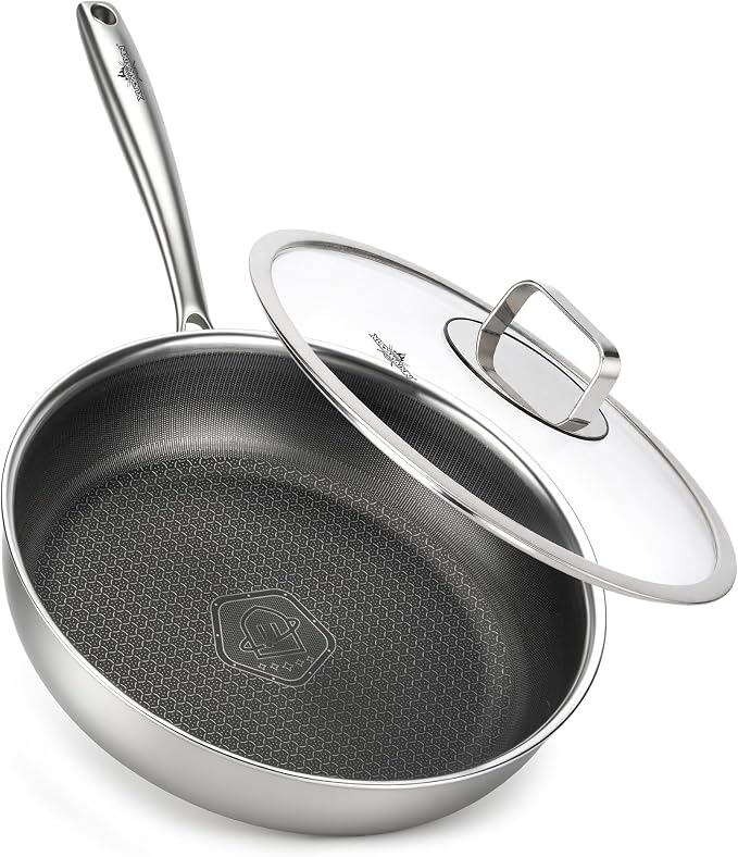 12" Titanium Pans for Cooking,non-stick,Dishwasher safe | PFAS/PFOA/PTFE-Free,easy cleanup,Induction compatible for all stovetops,Includes Lid