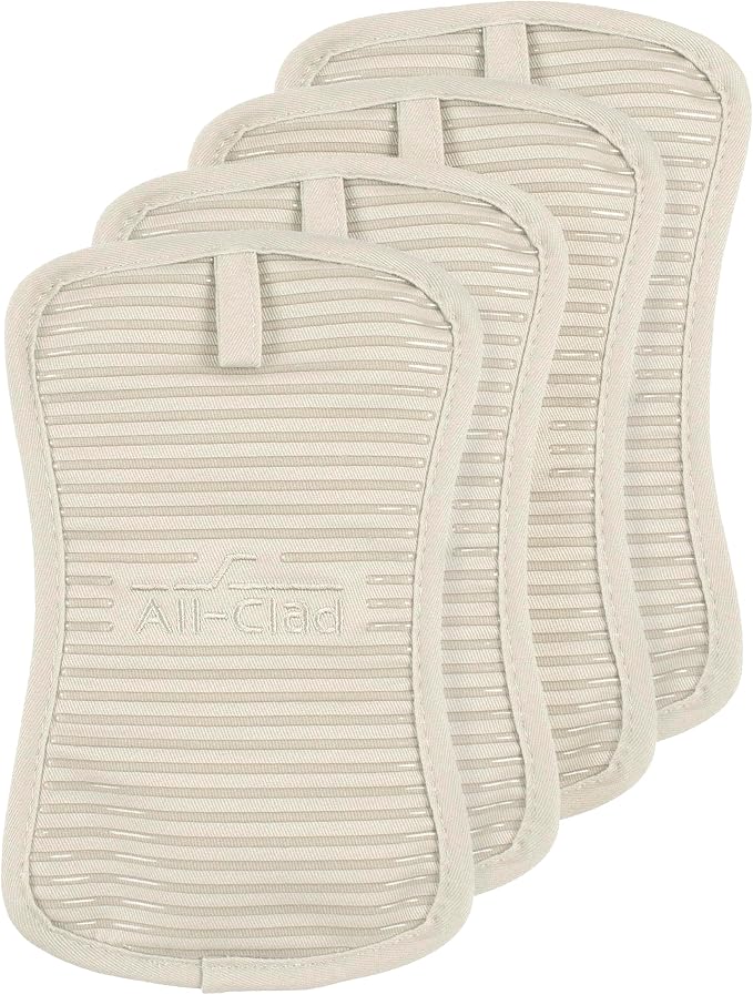 All-Clad Premium Pot Holder & Hot Pad: Heat Resistant to 500 Degrees - 100% Cotton, 10"x6.25" Hot Pad for Kitchen and Barbeque, 4-Pack, Almond