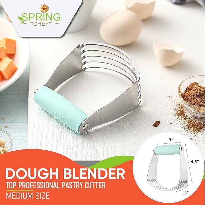 Spring Chef Medium Dough Blender Hand Tool - Durable Pastry Cutter - Mint | Heavy Duty Dough Mixer w/ Stainless Steel Blades, Professional Pastry Blender for Easy Mixing, Dishwasher Safe