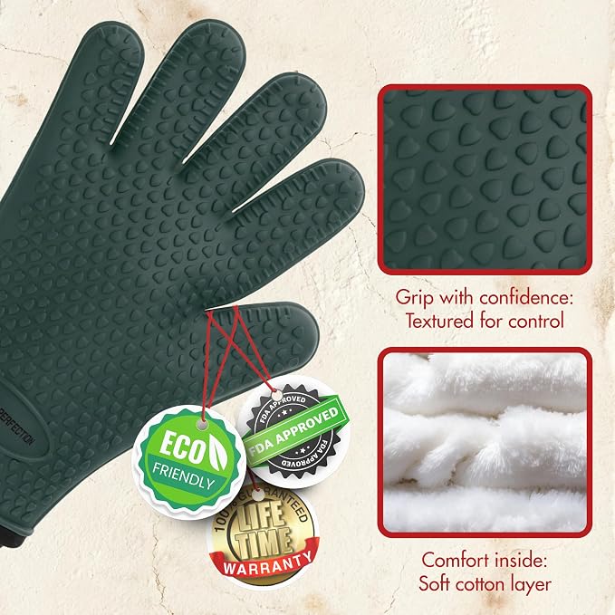 KITCHEN PERFECTION XL Silicone Pizza Oven Gloves Heat Resistant Oven Mitts | Waterproof, 5-Finger Design For A Better Grip, for Outdoor & Indoor Pizza Ovens, Compatible with Ooni, Ninja, Gozney & More