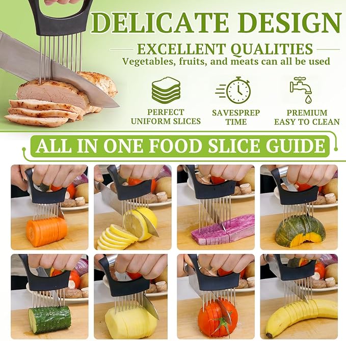 JAYVAR Onion Holder for Slicing, 304 Stainless Steel | 10 Long Needles, Vegetable Chopper, Food Slicing Guide, Multi-Purpose Cutter for Tomato Potato