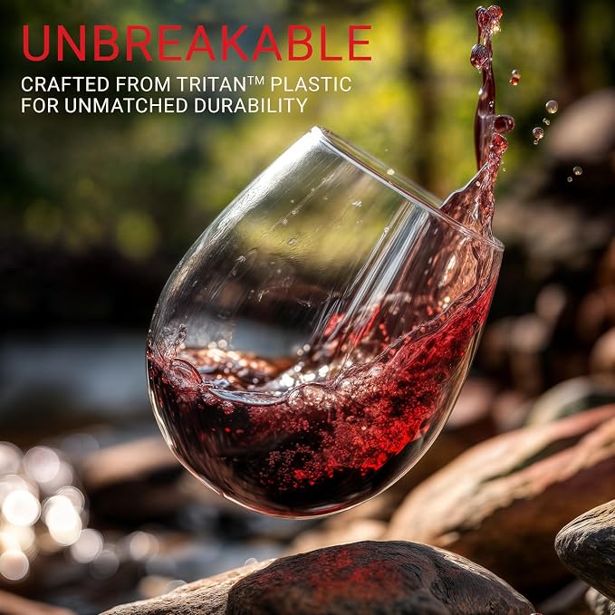 Bravario Unbreakable Stemless Plastic Wine Glasses | Reusable | Shatterproof 100% Tritan Plastic | Dishwasher-Safe | BPA-free | Awesome for Indoor & Outdoor | 20 oz, Set of 4