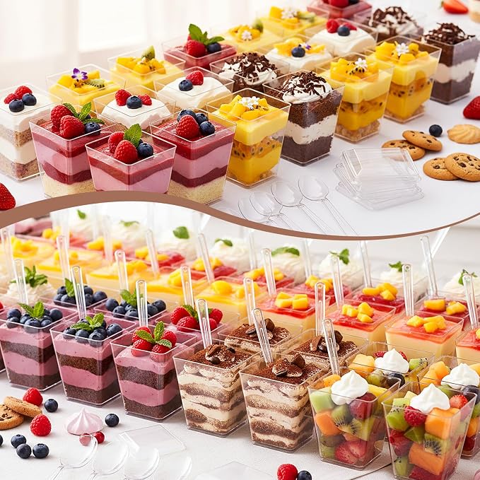 600 Pcs 5 oz Dessert Cups with Lids & Spoons, Reusable Clear Plastic Parfait & Appetizer Cups, Mini Dessert Shooters for Pudding, Yogurt, Jello, Ice Cream, Trifle & Fruit - For Party & Wedding