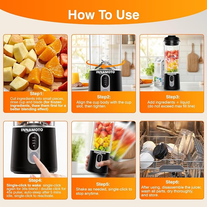Personal Size Portable Small Blender - Mini Blender Make Smoothies & Shakes | 20oz BAP-Free Juice Cup, Leak-proof Travel Lid, Powerful Blending Freshly Squeezed Gym/Picnic/Office