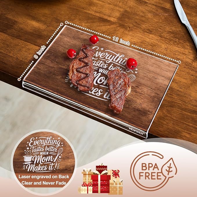 Mom Birthday Gifts from Daughter Son - Engraved Acrylic Cutting Board with Counter Lip Clear Countertop Protector Cooking Gift for Mom Mother Birthday Christmas Presents Aesthetic Kitchen Decor