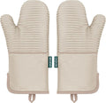Beneno Heat Resistant 500°F Kitchen Oven Mitts 2-Pack, 7.5"x14.3", Beige | Textured Non-Slip Silicone Grip, Extra Long Forearm Protection, Soft Quilted Cotton Terry Lining, Ideal for Baking & Grilling