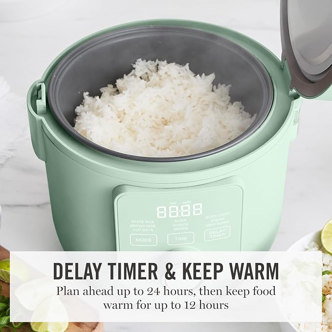 Martha Stewart 8 Cup Cooked (4 Cup Uncooked) Rice Cooker & Steamer, Sage | PFAS-Free Ceramic Nonstick Removable Pot, 9 Modes, Keep Warm, Steamer, White & Brown Rice, Quinoa, Grains, Oats, Easy Clean