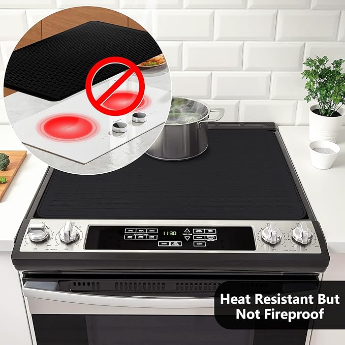Stove Top Cover for Electric Stove- Range Covers for Electric Stove,Silicone XXL Dish Drying Mat, Glass Cooktop Covers, Flat RV Range top Mats (Black, 30"x21")