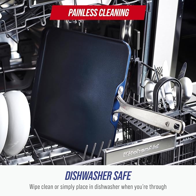 Blue Diamond 11" Diamond Infused Ceramic Nonstick Square Griddle Pan, Blue | PFAS-Free Ceramic Nonstick, Dishwasher & Oven Safe, Stay Cool Handle, Durable Metal Utensil Safe, Pancake Pan