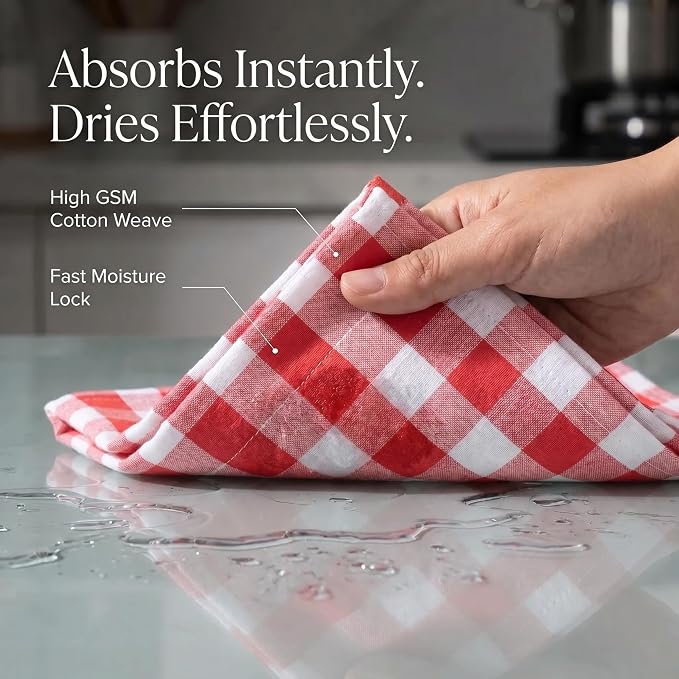 Urban Villa Kitchen Towels Cotton Dish Towels 20”x30” (Set of 6) Red