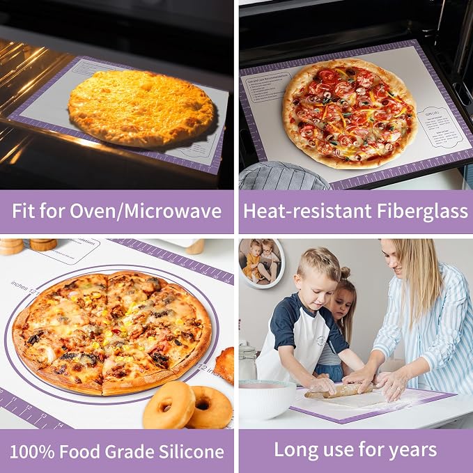 Non-stick Silicone Pastry Mat, Extra Large Silicone Baking Mat for Cookie Bread Pizza Pie Crust, Silicone Dough Mat for Rolling, Non-slip& Heat Resistant Purple 32X24 INCH