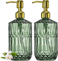 JASAI 2Pack 18Oz Green Glass Soap Dispenser with Gold Rust Proof Pump | Refillable Dish Soap Dispenser for Kitchen, Bathroom Soap Dispenser for Hand soap, Lotion, Body Wash, Liquid Soap