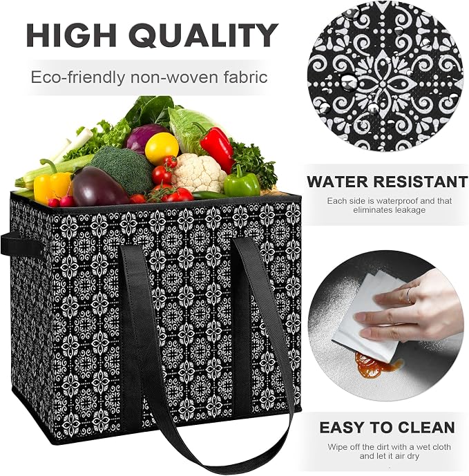 Reusable Grocery Bags 6 Pack, Foldable & Water Resistant Shopping Bags | Large Grocery Tote Bag Water Resistant Shopping Bags Foldable Grocery Bag for Clothes,Shoes and Picnic
