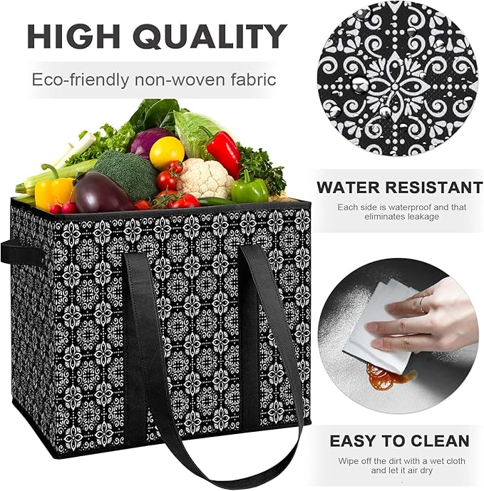 Reusable Grocery Bags 4 Pack, Foldable & Water Resistant Shopping Bags | Large Grocery Tote Bag Water Resistant Shopping Bags Foldable Grocery Bag for Clothes,Shoes and Picnic
