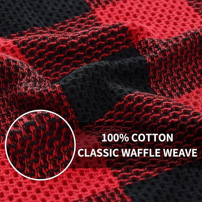 Homaxy Kitchen Towels and Dishcloths Set, Set of 12, Black & Red | Bulk Cotton Waffle Weave Check Plaid Kitchen Towels, Super Soft and Absorbent Dish Cloths, 12 x 12 and 13 x 28 Inches