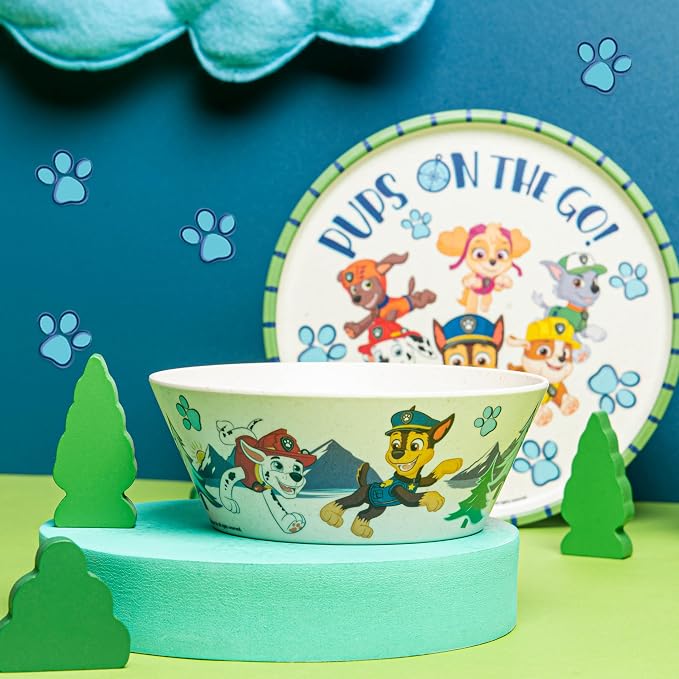 Zak Designs PAW Patrol Kids Dinnerware Set 3 Pieces, Durable and Sustainable Melamine Bamboo Plate, Bowl, and Tumbler are Perfect For Dinner Time With Family (Chase, Marshall, Skye & Friends)