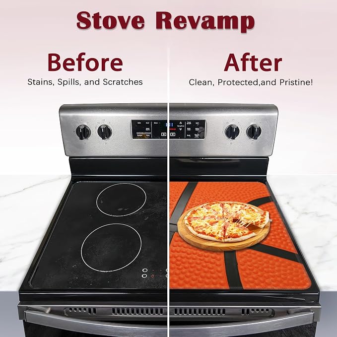 Stove Top Cover for Electric, Basketball Glass Ceramic Stove Cover, Heat Resistant Flat Stovetop Protector, Dish Drying Mats for Kitchen