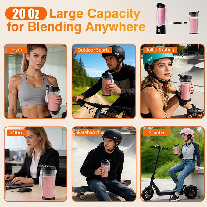 Personal Size Portable Blender Make Smoothies - 20oz Powerful Mini Blender | Small Blender with Large Capacity BPA-Free Juice Cup, Leak-proof Travel Lid, Freshly Squeezed in Gym/Picnic/Office/Home
