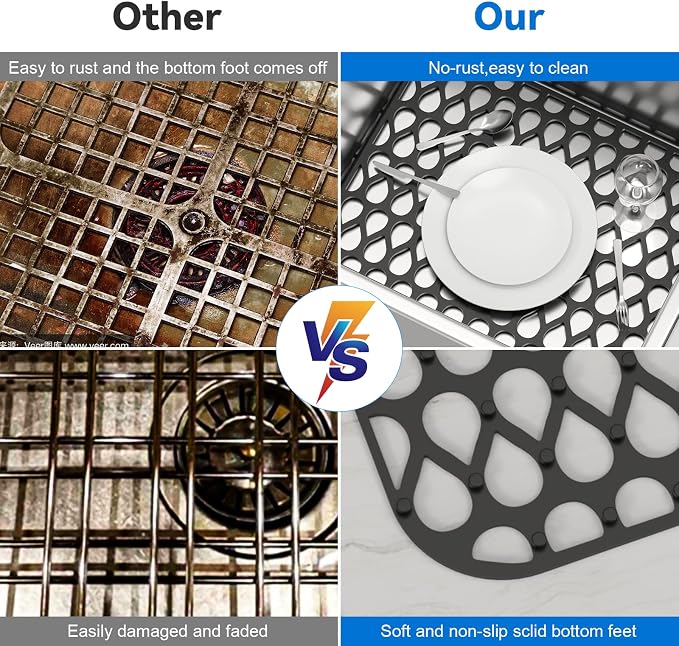 Silicone Sink Mat 2PCS TOOVEM Sink Protectors for Kitchen Sink Mats | 13.58 x 11.6 inch Silicone Sink Mat 2PCS Cistern Protectors for Kitchen Sink for Bottom of Stainless Steel Porcelain