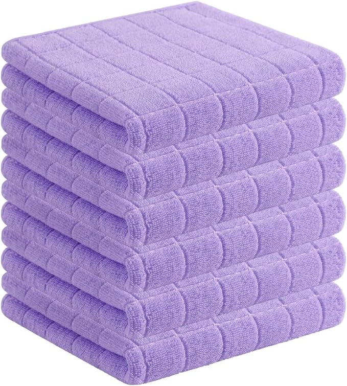 Homaxy 100% Cotton Terry Kitchen Towels, 6 Pack, Lavender | Ultra Soft and Absorbent Dish Towels for Kitchen, Suitable for Drying and Washing Dishes