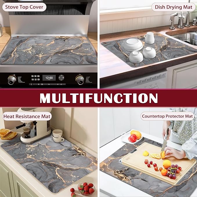 Gray Gold Marble Electric Stove Top Cover Protector,Glass Flat Top Stove Mat,Heat-Resistant Oven Induction Cooktop Mat for Ceramic Countertop Mats Dish Drying Mat