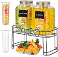 1 Gallon Glass Drink Dispensers for Parties, 2 Pack Beverage Dispenser with Stand, Fruit Infuser & Leakproof Stainless Steel Spigot, Juice Dispenser for Lemonade, Iced Tea, Sun Tea & Infused Water