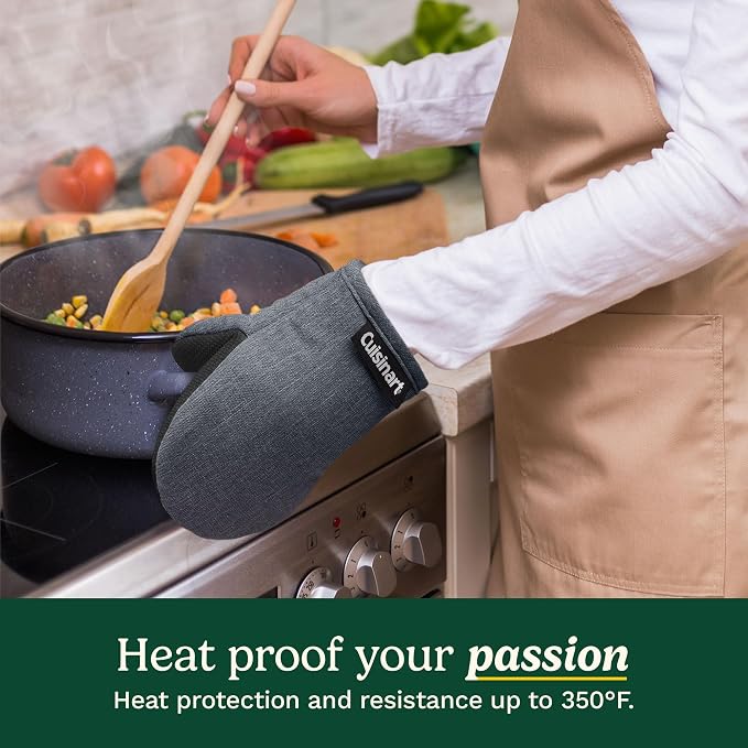 Cuisinart Mini Oven Mitts, 2-Pack, Neoprene Grip, Heat Resistant 350F | Cotton-lined, non-slip neoprene palm, ambidextrous design, ideal for smaller hands and everyday cooking