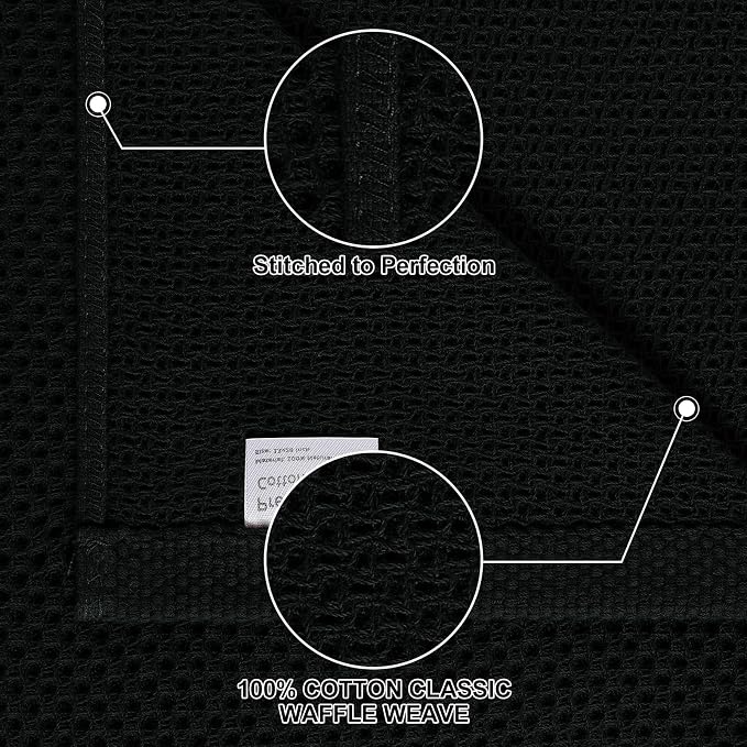 Homaxy 12 Pack 100% Cotton Kitchen Towels and Dishcloths Set, Black | 12 x 12 Inches and 13 x 28 Inches Kitchen Towels Set, Ultra Soft Absorbent Dish Cloths for Washing Dishes