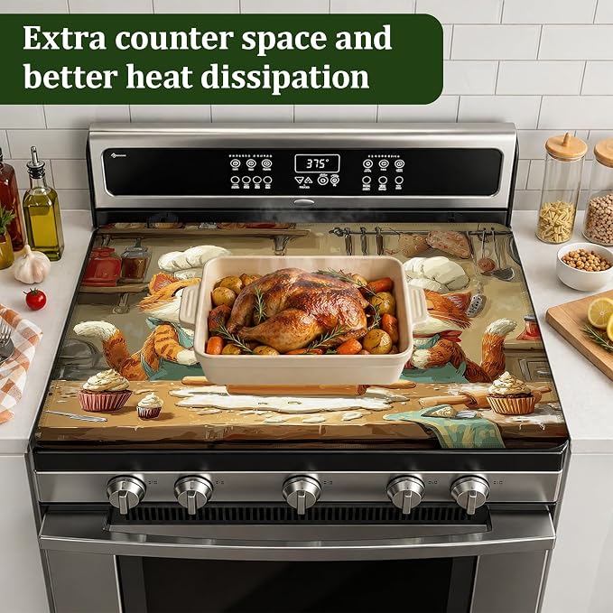 Cute Cat Chef Stove Top Cover Glass Cooktop Heat Resistant Cover,Ceramic Stove Top Covers Mat Prevents Scratching Stoves/Counter/Washer Protector,28.5x20.5 in