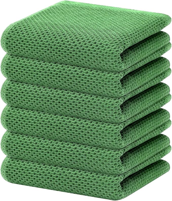 Homaxy 100% Cotton Waffle Weave Kitchen Dish Towels 6-Pack, Grass Green | 13 x 28 Inches, Ultra Soft Absorbent Dish Towels, Quick Drying Cleaning Towels