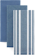 Homaxy Cotton 380 GSM Premium Kitchen Towels, 18"x 28", 3 Pack, Navy Blue | Soft and Absorbent Terry Dish Towels, Multipurpose Tea Towel Set with Hanging Loop, 3 Styles Kitchen Hand Towels