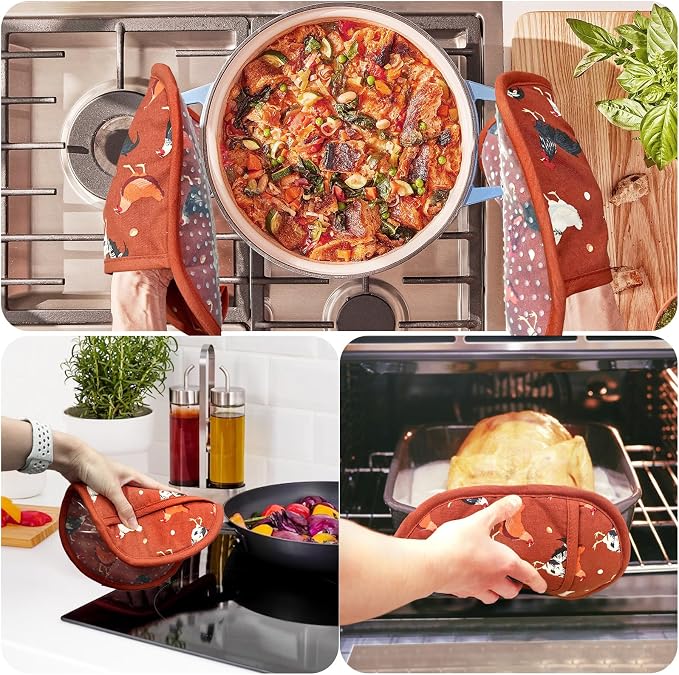 Pot Holders with Transparent Clear Silicone Shell and Nice Rooster Flower | Potholders Cotton Lining Set of 2, Heat Resistant to 500 F Kitchen Oven Gloves for Cooking (Rooster flower, Potholders)