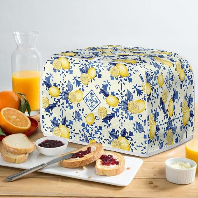 Lemon Print Toaster Cover 2 Slice Bread Toaster Oven Dustproof Cover, Waterproof Kitchen Small Appliance Cover Home Kitchen Accessories Decor, Blue